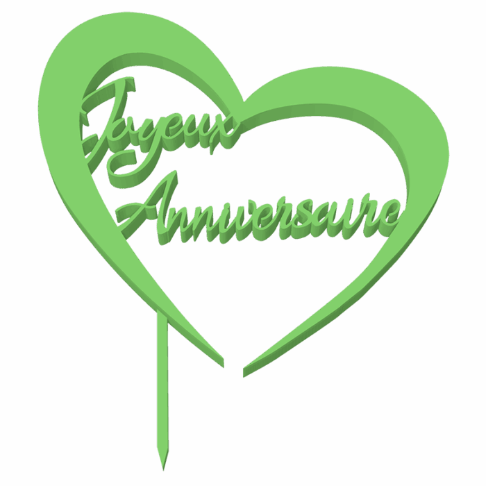 Cake Topper Coeur Joyeux Anniversaire - Fichier 3D STL