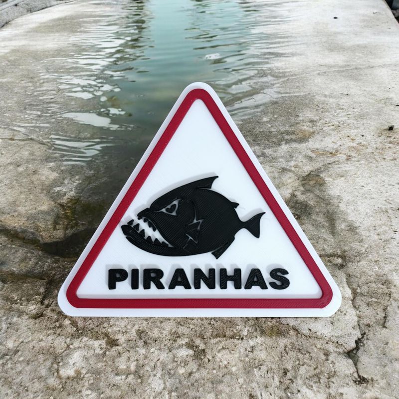 Panneau 3D ⚠ Attention Piranhas 🐟