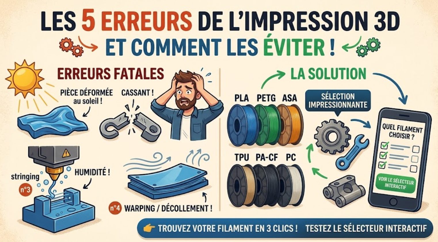 Les 5 erreurs fatales qui ruinent vos impressions 3D (et comment le bon filament règle 80 % du problème)