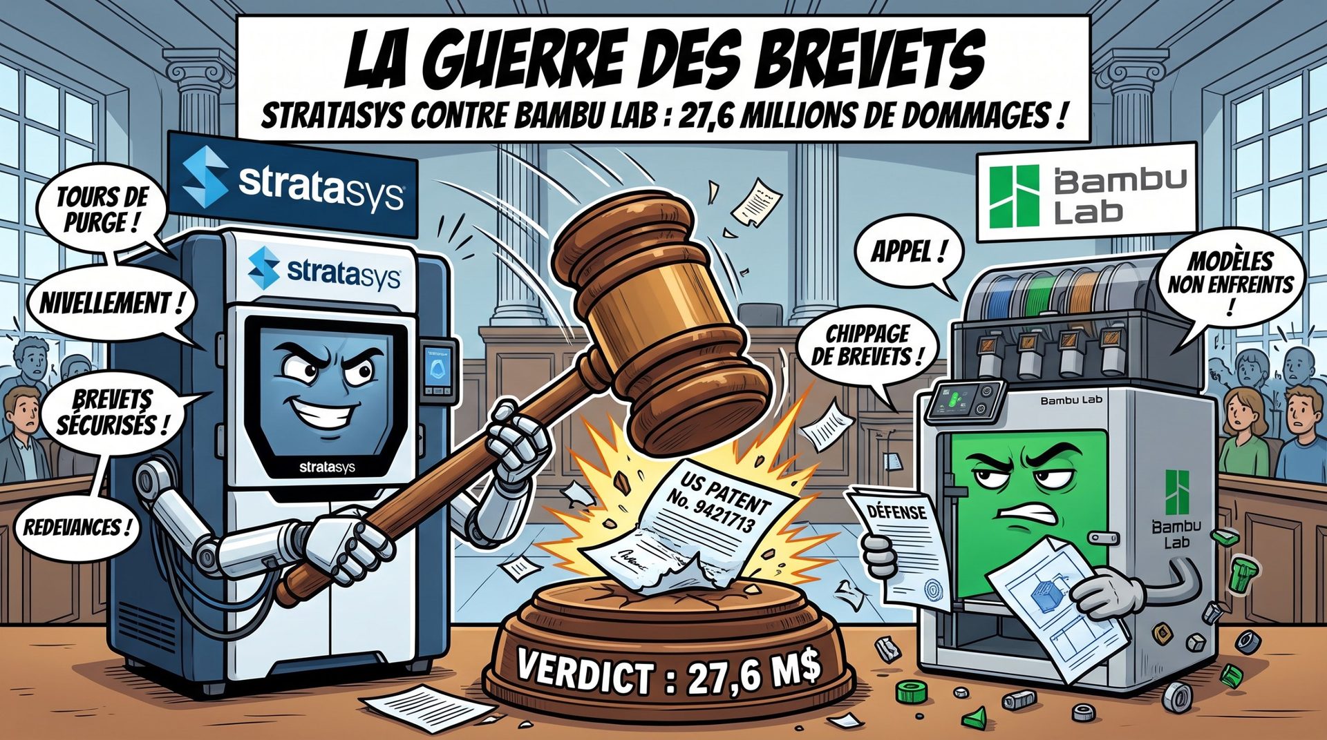 Coup de tonnerre juridique : Bambu Lab condamné à verser 27,6 millions de dollars à Stratasys